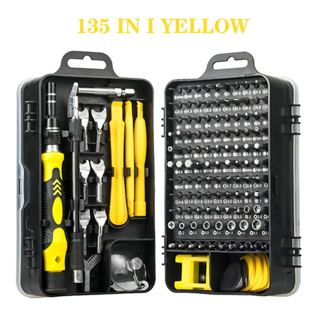 122 in 1 Screwdriver Set Precision Magnetic Screw Driver Bits Torx Hex Bit Handle Mobile Phone Repair Screwdrive Kit Hand Tools 135 in 1 Yellow