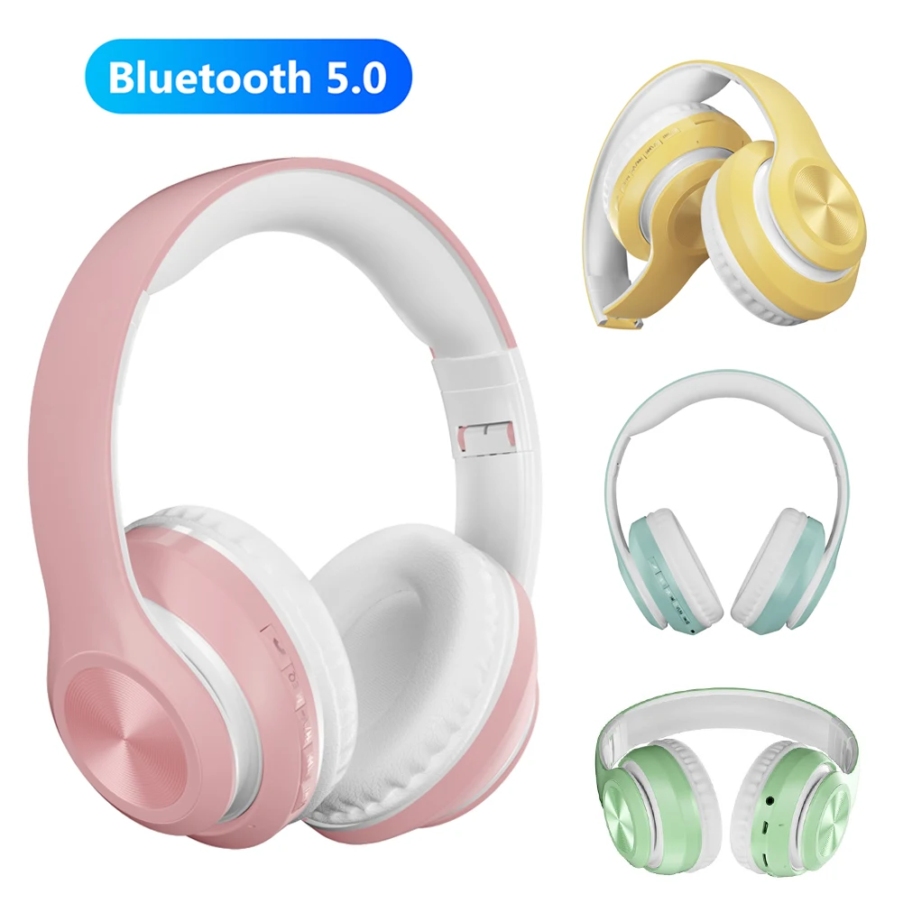 

Popular P68 Bluetooth 5.0 Wireless Headphone Foldable Portable Game Headset HiFi Sound for Grils Gift Colorful Headset Beauty