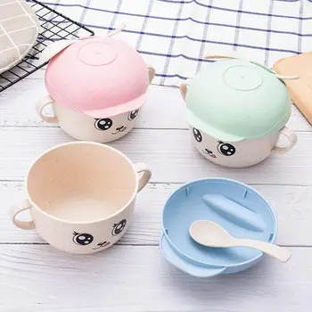 

Children Feed Tableware Anti-scalding Baby Food Bowl Spoon Bring Cover Suit Defence Fall Portable Cartoon Food Bowl