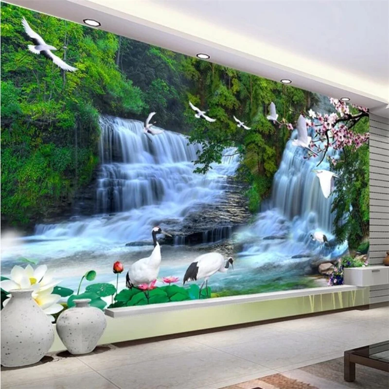 wellyu Customized large murals fashion home improvement HD waterfall landscape TV background wall wallpaper papel de parede |