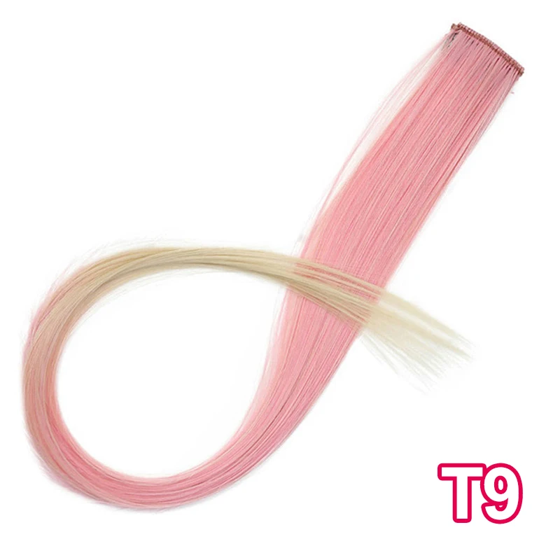 T9 AISI BEAUTY синтетический длинный одинарный зажим в одной части для наращивания волос 50 см розовый Радужный цвет прямые пряди для женщин девушек - Цвет: T9