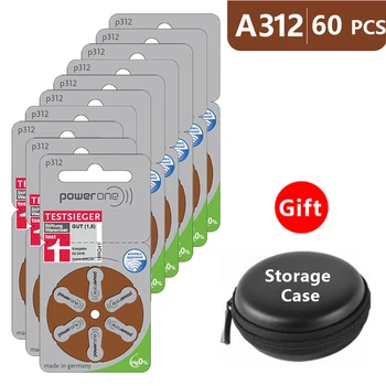 

Hearing Aid Batteries Size 312 za Power one,Pack of 60,Brown Tab PR41 1.45V Type A312 AU-6nh Zinc Air Battery p312 with Case