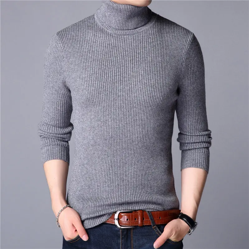 Рождественский мужской свитер, Зимний толстый теплый мужской свитер, повседневный классический кашемировый пуловер с высоким воротом, Мужская водолазка - Цвет: gray