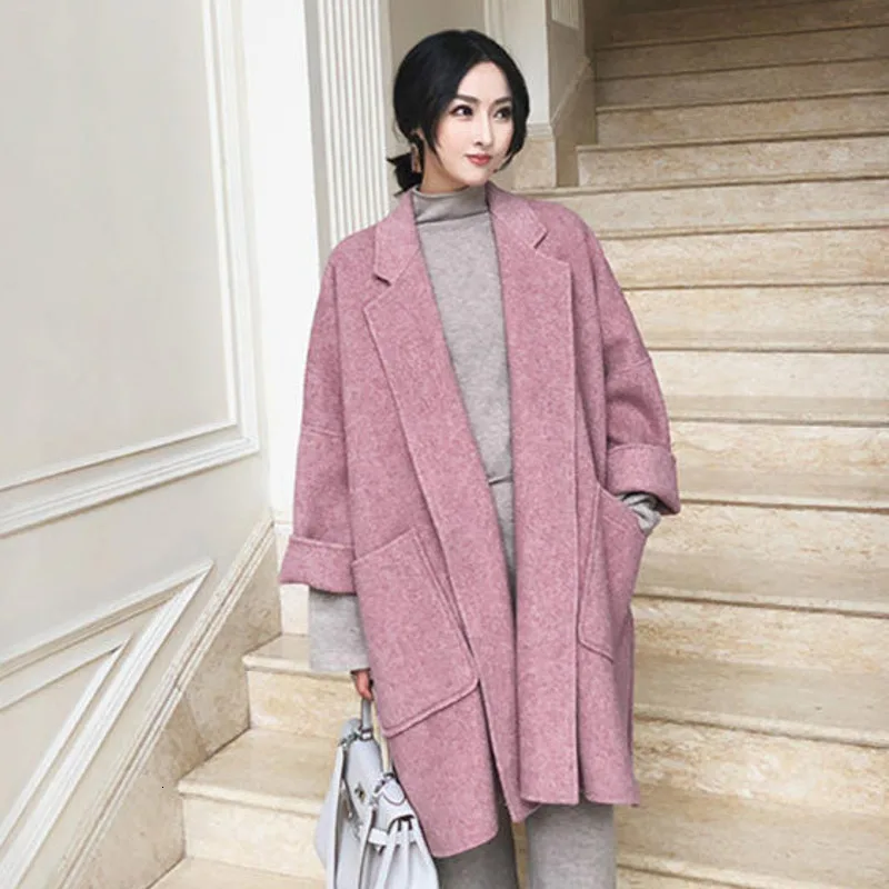 

LANMREM 2019 Autumn And Winter Popular New Wool Cashmere Coat Loose Long Section Woolen Woolen Coat Female Winter 19B-a630