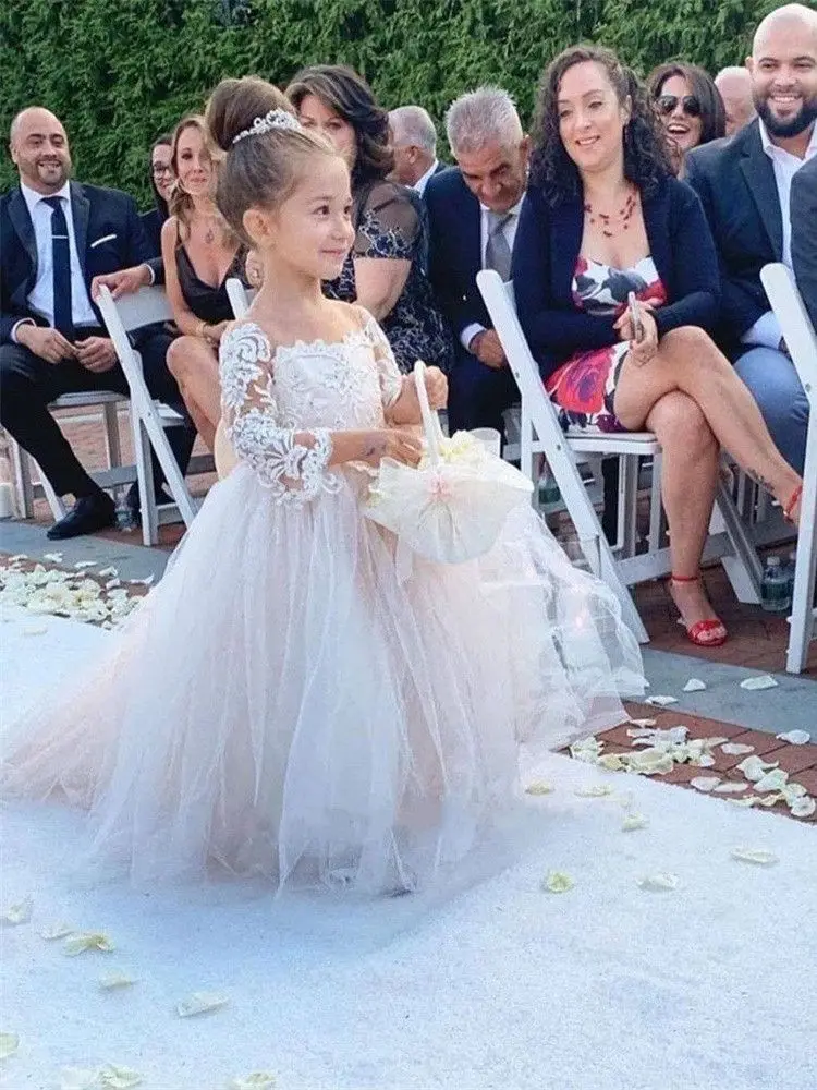 Neue Prinzessin Blume Mädchen Kleider Für Hochzeiten Kinder Spitze Applique  Ballkleid Mädchen der Zeremonielle Kleid Mit Ärmeln Vestido - AliExpress