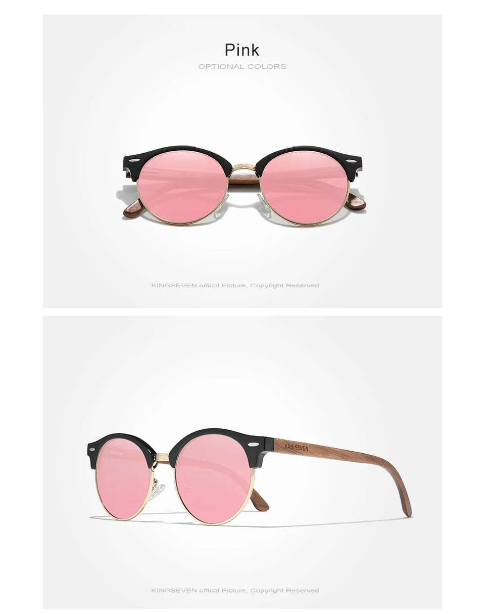 KINGSEVEN Handmade High Quality Black Walnut Wood Sunglasses Men Women Polarized Mirror Sun Glasses Male UV400 Shades Oculos