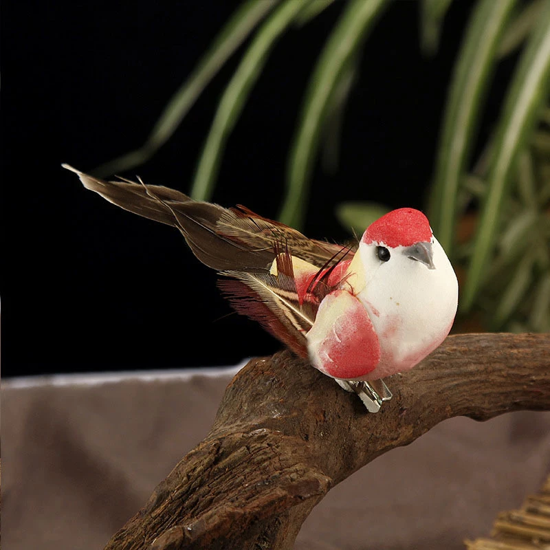 6pcs/Set Fake Feather Birds Colorful Garden Tree Decor Foam Perched Woodland Birds Outdoor Art Decor Adornment Small Figurines