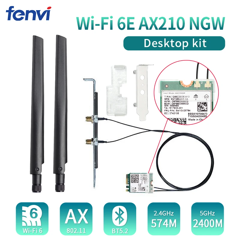 Desktop-Kit Wifi-Card AX210 Bluetooth 5.2 Wi-Fi Wireless 6E Up with Intel Data-Rates