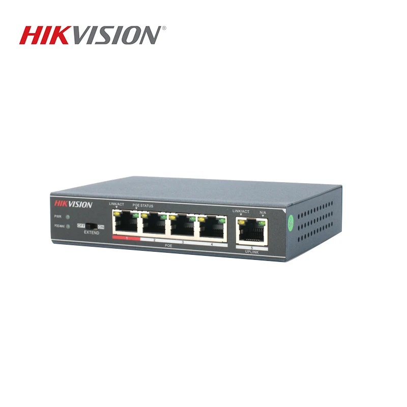 Hikvision DS-3E0105P-E Неуправляемый коммутатор PoE 5 портов 10/100 Мбит/с адаптивный металлический материал для 4CH NVR и CCTV IP камер