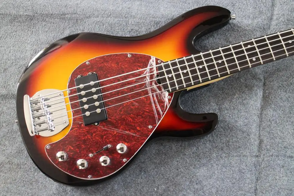 

sunburst color active pickups 5 string bass guitar torturse oickguard maple neck 5 string sound music electric bass guitar