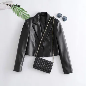 

Fitaylor Autumn Winter Women Turndown Collar Western-style Clothes Button Biker Leather Jacket Soft PU Short Design Leather Coat