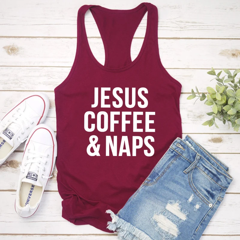 Майка с надписью Jesus Coffee & Naps забавные женские топы на бретельках повседневные