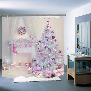 

Christmas Shower Curtain, Snow Printing Waterproof Shower Curtain with Hook