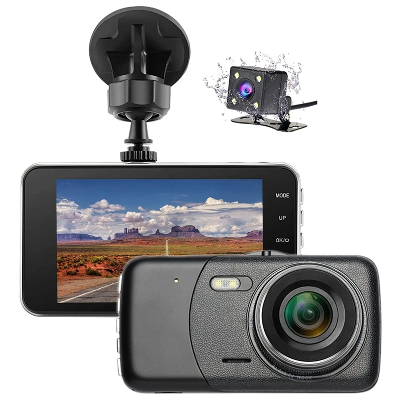

Dual Dash Cam Car Dashboard Camera Recorder FHD 1080P Driving Loop Recording 4 inch IPS Screen 170 degree Wide Angle WDR Parking