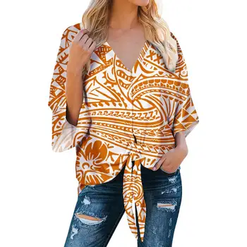 

POD Polynesian Traditional Tribal style Chiffon Tops Woman Blouses Fashion Printed Chiffon Shirt Custom Women Chiffon Blouse