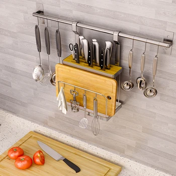 

New Wall Mounted Kitchen Rack Organizer Set Cutting Board Frame Holder All-purpose Knife Block Cutting Board Holder
