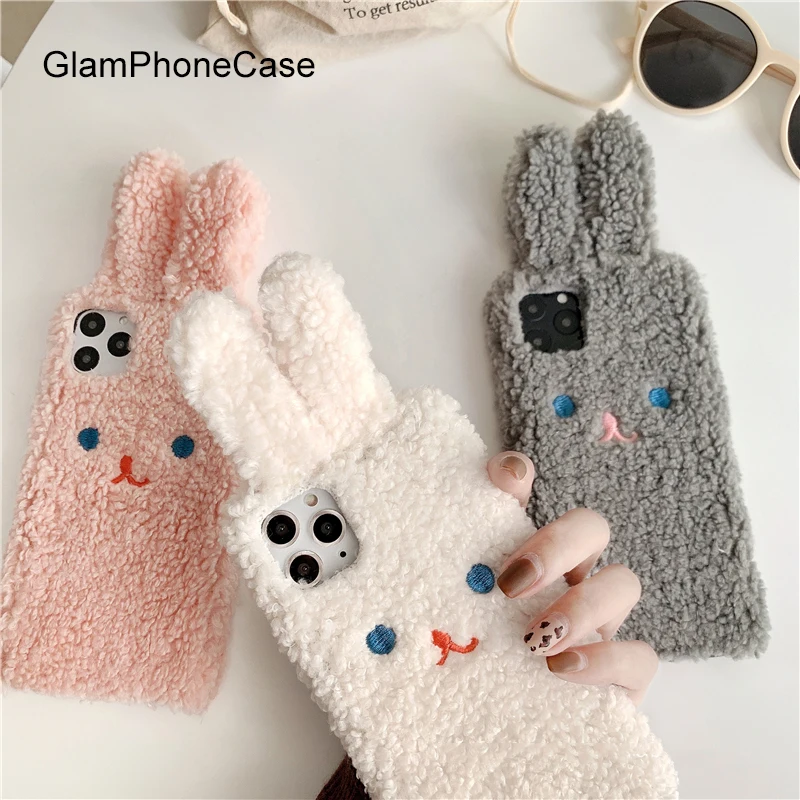 GlamPhone чехол плюшевый чехол для телефона с кроликом для iPhone11Pro/Max X XS Max XR Мягкий силиконовый чехол для iPhone11 7 8 6 6s Plus чехол