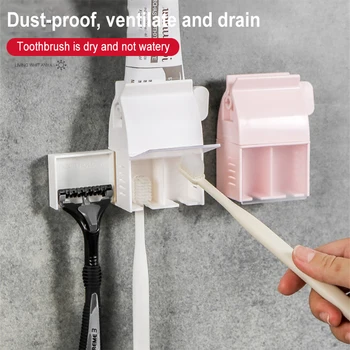 

Toothbrush Storage Holder Bathroom Accessories Toothpaste Dispenser Toothpaste Squeezer Toothbrush Rack Wall Mounted Hanging