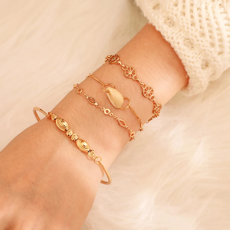 Tocona 4 шт./компл. богемное пляжное оболочки Браслеты для Для женщин талисманы полые с геометрическим узором Браслеты летние ювелирные изделия оптом A03106