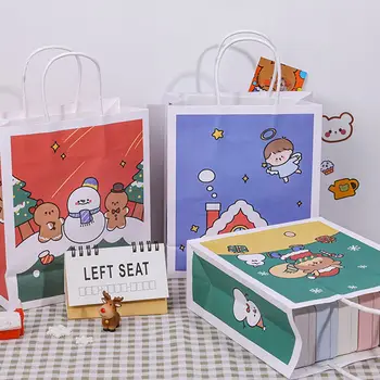 

8PCS Christmas Gift Bags Paper Goody Bags Candy Bag Cartoon Christmas Tote Bags Christmas Series Goodie Shopping Bags (4 Styles)