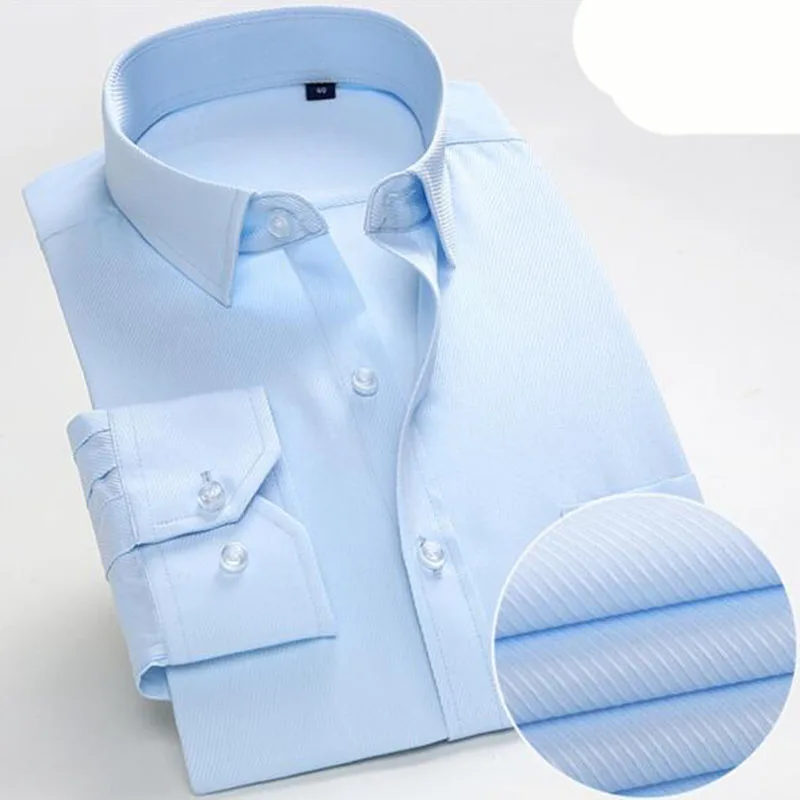 Офисная одежда для мужчин с длинным рукавом однобортные рубашки Camisa, однотонные яркие цвета Саржевые модные рубашки с отложным воротником - Цвет: sky blue
