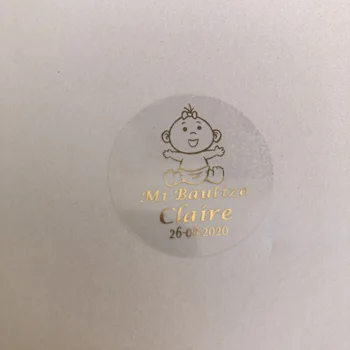 

Personalized Baby boy girl Baptism Thank You Favor Foil gold Stickers Christening Goodie Bag Tag Transparent adhesive label
