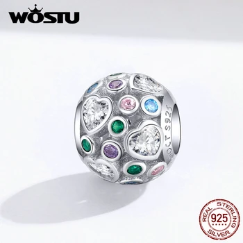 

WOSTU Brilliant Round Charms 925 Sterling Silver Colorful Zircon Beads Fit Original Bracelet Pendant For Women Jewelry FNC183