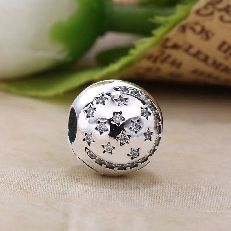 Free Shipping 925 Sterling Silver Twinkling Night Zirconia Fixed Clip Charms Fit Original Bracelet For Women DIY Jewelry Beads | Украшения