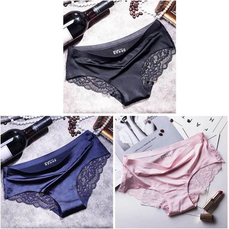 black blue pink 3 шт./лот, женское сексуальное нижнее белье, дышащие прозрачные трусики для женщин, хлопковые женские кружевные трусики - Цвет: black blue pink