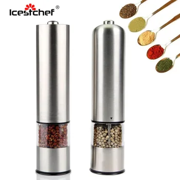 

ICESTCHEF Electric Salt and Pepper Grinder Stainless Steel Spice Grinder Mills Battery Powered Muller Cooking Tools