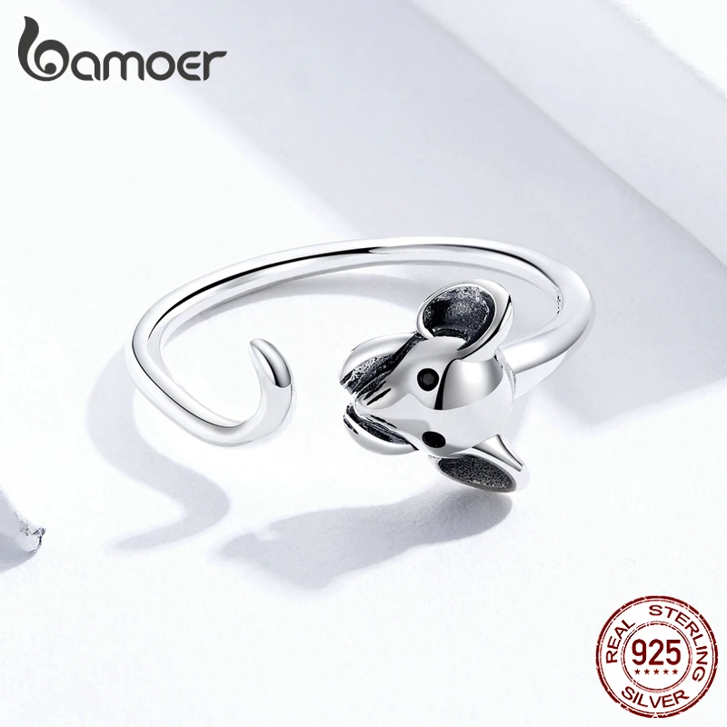 Bamoer, настоящее, 925 пробы, серебряное, мышь, животное, регулируемое кольцо на палец для женщин,, Зодиак, модное ювелирное изделие, Bijoux SCR632
