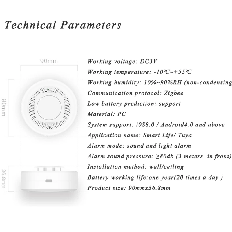 NEW tuya smart ZigBee fire Smoke Detector Network Alarm High-sensitivity temperature smoke sensor compatible with smart life APP emergency pendant alarm