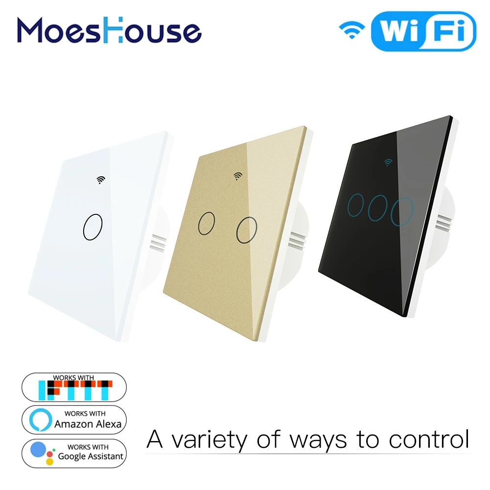 WiFi Smart Switch Remote Control Glass Panel Light Switch Works With Alexa Echo Google Home RF433 EU Type Touch 1/2/3 Gang