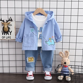 

Children Girls Boys Fashion Clothing Autumn Suit Hooded Elephant Coat T Shirt Pants 3Pcs/Sets Clothes Baby Cotton Tracksuits