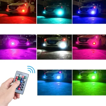 

2pcs Light Bulb+Remote 16-Color RGB LED Headlight Fog 360 Degrees High Quality