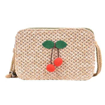 

Female Cherry Small Square Bag Fashion Shoulder Bag Straw Diagonal Cross Shoulder Bags Female Top-handle Bags Small Tote Purse