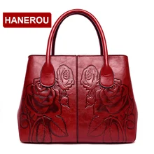 Роскошная сумка в этническом национальном стиле, женские сумки из тисненой кожи с объемным цветочным принтом, женская сумка через плечо, женская сумка-тоут красного цвета