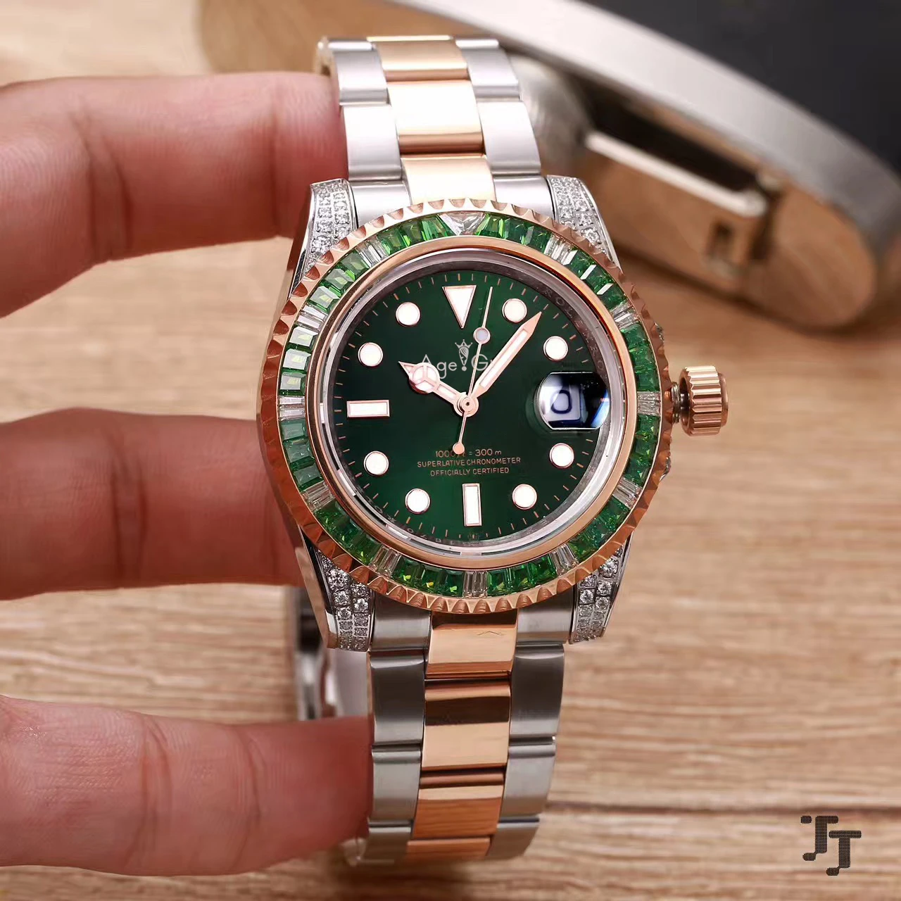 Silver Gold Green Роскошные брендовые Новые Мужские автоматические механические водонепроницаемые серебряные черные желтые золотые бриллианты Радуга из нержавеющей стали сапфировые часы - Цвет: Silver Gold Green