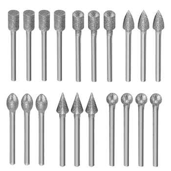 

20Pcs 3mm Shank Diamond Burr Bit Cut Engraving Carving Rotary Drill Bits New