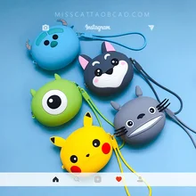 Футляр из силикона с милым рисунком из мультфильма Портативный мини на застежке-молнии с круглым хранения Чехол сумка для наушников SD TF карты подарок подвески Монета Сумка для подарки для детей