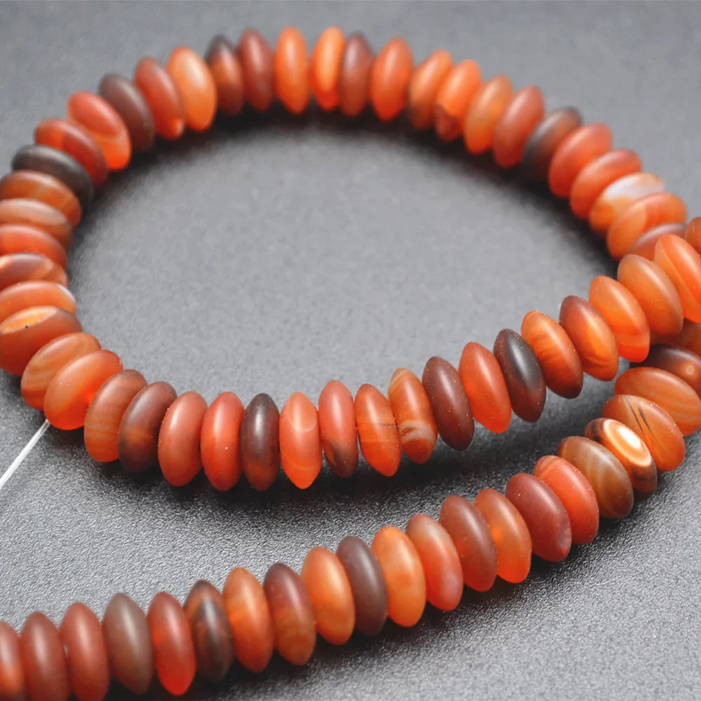 

5x10mm Matte Red Banded Dreamlike Agate Rondelle Saucer Spacer Loose Beads DIY Jewelry making