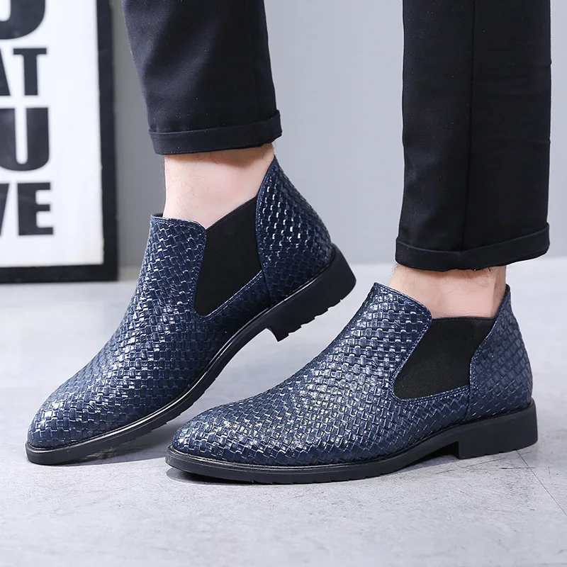 

Men Chelsea Boots Hand Knit High help Style Waterproof Classic Fashion Leather Men Shoes hjm90