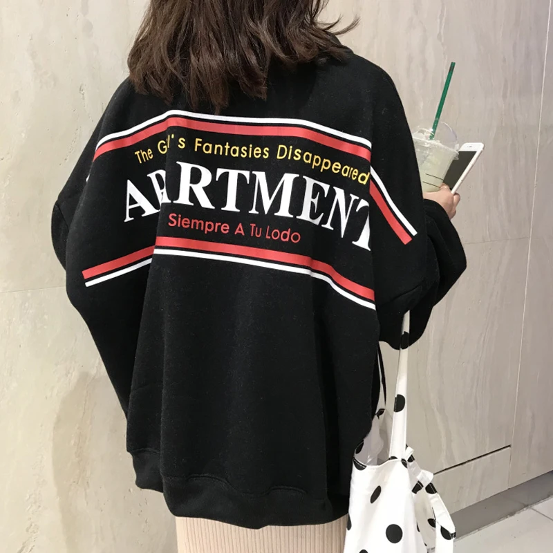

Hoodie female 2019 new autumn and winter Korean version of the tide students loose sets of wild mschf plus velvet thick coat