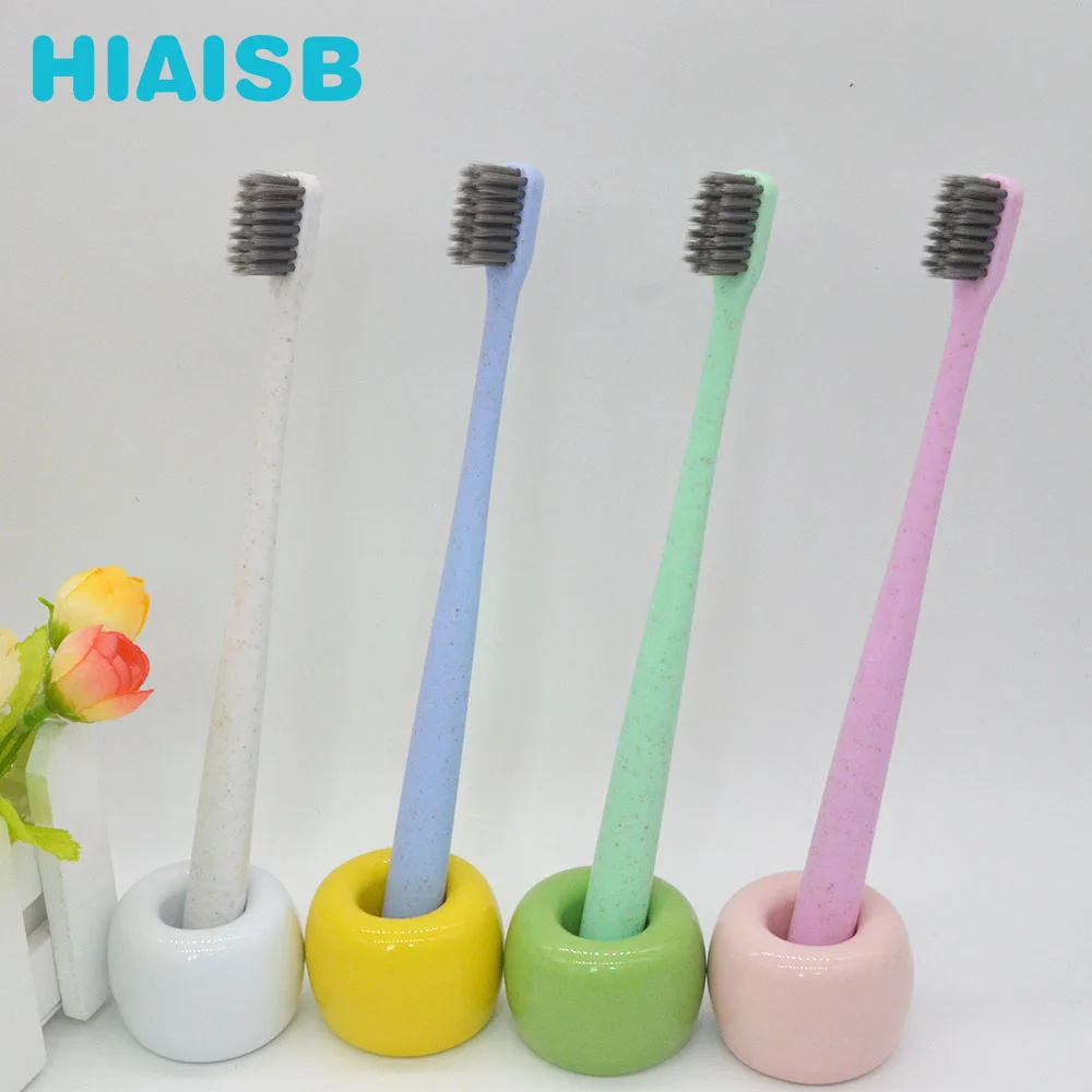 

Toothbrush Holder China Ceramics Naturel Toothbrush Wheat Straw Charcoal Small Head Toothbrush With Case Environmental Material