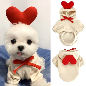 

2020 New Christmas Dog Clothes Cute Dog Coat Hoodies Red Love Sweatshirt for Small Dog Costume Bulldog Pug Ropa Para Perro