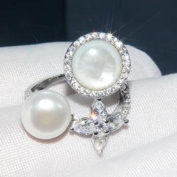 

Baoyocn Luxury Brand Real 925 Sterling Silver Ring Crystal Zircon Mother of Pearls Star Finger Ring Women Fashion Party Jewelry