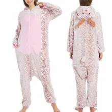 Зимние теплые флисовые пижамы с героями мультфильмов для женщин, детей, на молнии, для Хэллоуина, косплей, одежда для сна с капюшоном, Зимний Розовый Рождественский костюм с оленем