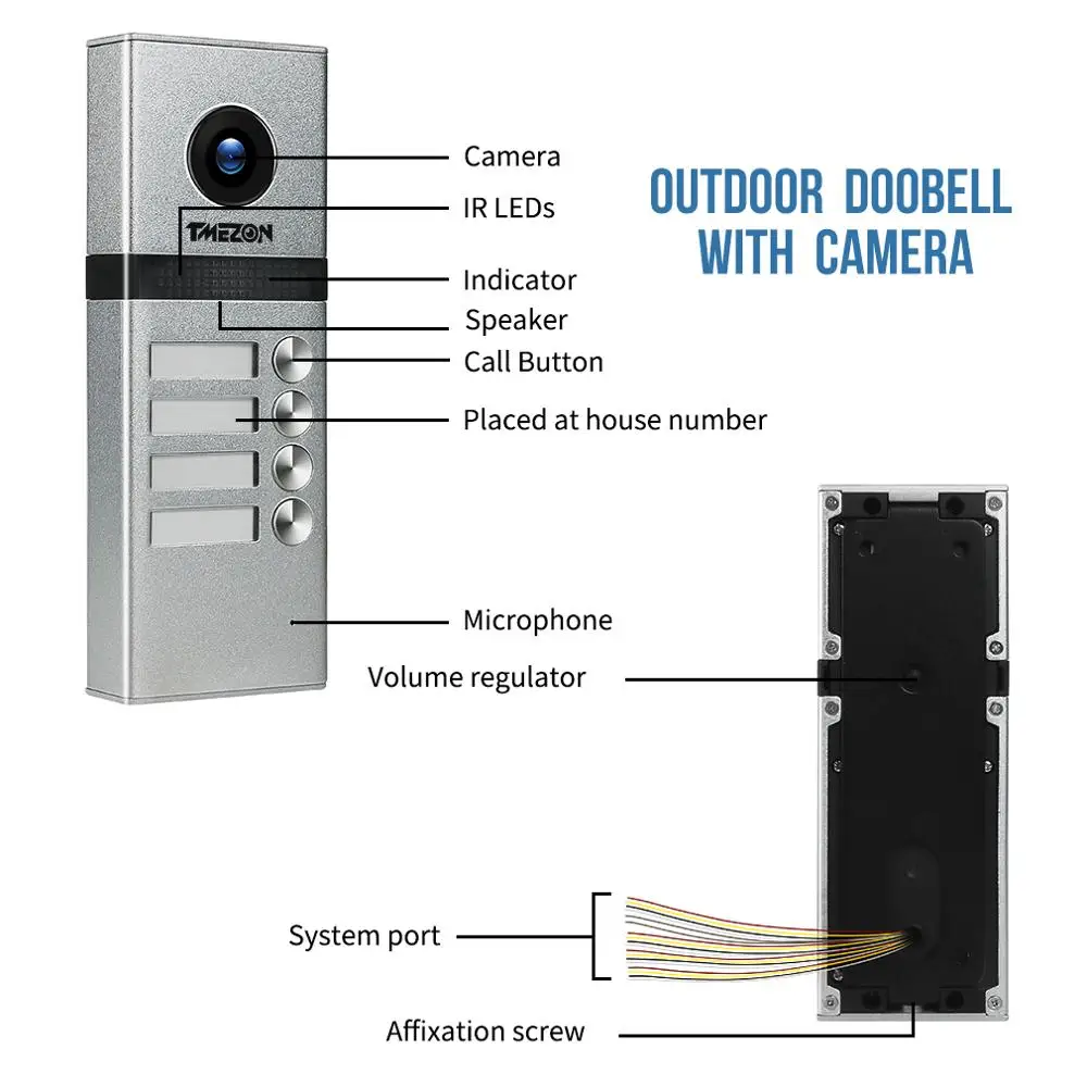 TMEZON Video Intercom Doorbell System Touch Button Support Snapshot & Video RecordDesign For Multiple Apartment