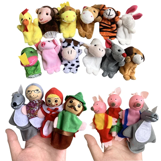 Finger Puppets Set Baby 10 pcs Animals Plush Doll Hand Cartoon  Family Hand Puppet Cloth theater Educational Toys for Kids Gifts 3