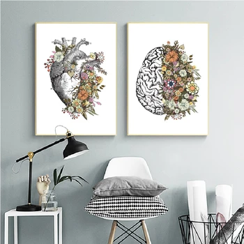 

Vintage Anatomy Floral Heart Brain Canvas Painting Retro Posters and Prints Cuadros Wall Art Pictures for Living Room Home Decor